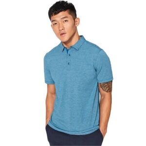 Lululemon Evolution Polo Shirt Men's L Blue Heathered Whirlpool Short Sleeve